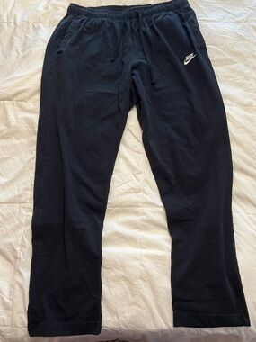 Nike Black Men's Straight Drawstring Pant with White Swoosh Logo 100% Cotton XL